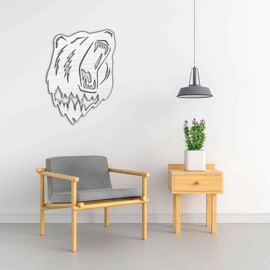 Décoration murale - Ours qui grogne - S - 60x44cm - AshwoodWhite - décoration murale - Line Art