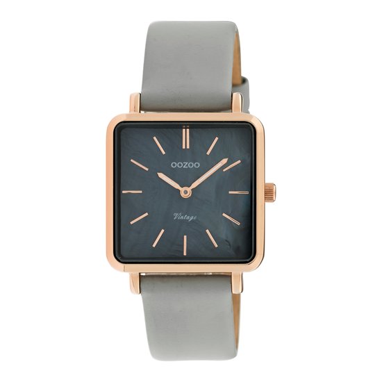 OOZOO Vintage series - rosé goudkleurige horloge met steen grijze leren band - C9947 - Ø29