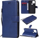 Voor Google Pixel 5 effen kleur horizontale flip beschermende lederen tas met houder & kaartsleuven & portemonnee & fotolijst & lanyard (blauw)