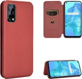 Voor OPPO Realme V5 / Realme Q2 Koolstofvezel Textuur Magnetische Horizontale Flip TPU + PC + PU lederen tas met kaartsleuf (bruin)