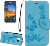 Voor Galaxy S7 Active Pressed Flowers Butterfly Pattern Horizontale Flip Leather Case met houder & kaartsleuven & portemonnee & lanyard (blauw)