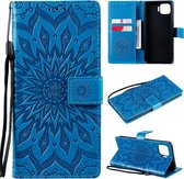 Voor OPPO F17 Pro / Reno4 Lite Sun Embossing Pattern Horizontale Flip Leather Case met Card Slot & Holder & Wallet & Lanyard (Blue)