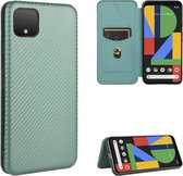 Voor Google Pixel 4 koolstofvezel textuur magnetische horizontale flip TPU + pc + PU lederen tas met kaartsleuf (groen)