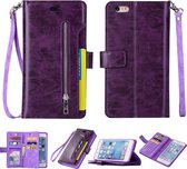 Voor iPhone 6 Plus & 6s Plus Multifunctionele Rits Horizontale Flip Leren Case met Houder & Portemonnee & 9 Kaartsleuven & Lanyard (Paars)