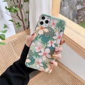 Vintage bloemen patroon schokbestendig TPU beschermhoes voor iPhone 12 mini (groene achtergrond witte bloem)