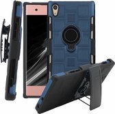 Voor Sony Xperia XA1 3 in 1 Cube PC + TPU beschermhoes met 360 graden draaien zwarte ringhouder (marineblauw)