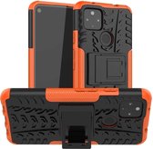 Voor Google Pixel 4a 5G / Pixel 5 XL Bandentextuur Schokbestendig TPU + pc-beschermhoes met houder (oranje)