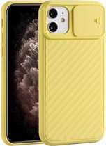 Voor iPhone 12 Pro Max Sliding Camera Cover Design Twill Anti-Slip TPU Case (Geel)