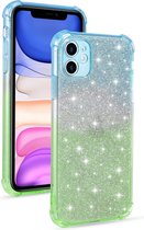 Voor iPhone 11 Pro Gradient Glitter Powder Shockproof TPU beschermhoes (blauwgroen)