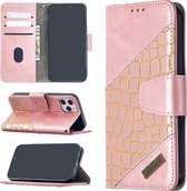 Voor iPhone 12 Bijpassende kleur Krokodiltextuur Horizontaal Flip PU-lederen hoes met Portemonnee & Houder & Kaartsleuven (Rose Goud)