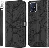 Voor Samsung Galaxy M51 (zijvingerafdruk) Life of Tree Embossing Pattern Horizontale flip lederen tas met houder & kaartsleuf & portemonnee & fotolijst & lanyard (zwart)