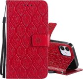 Geperst afdrukken Rotan bloempatroon Horizontale flip PU lederen tas met houder & kaartsleuven & portemonnee & fotolijst voor iPhone 12 mini (rood)