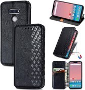 Voor LG Style3 L-41A Cubic Grid Pressed Horizontal Flip Magnetic PU Leather Case met houder & kaartsleuven & portemonnee (zwart)