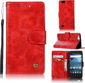 Voor ZTE Avid4 N9137 Retro Koperen Knop Crazy Horse Horizontale Flip PU Lederen Case met Houder & Kaartsleuven & Portemonnee & Lanyard (Rood)