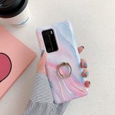 Voor Huawei P40 Laser Marble Pattern TPU beschermhoes met ringhouder (Pink Floating Cloud)