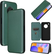 Voor Huawei Y9a Carbon Fiber Texture Magnetische Horizontale Flip TPU + PC + PU Leather Case met Card Slot (Groen)