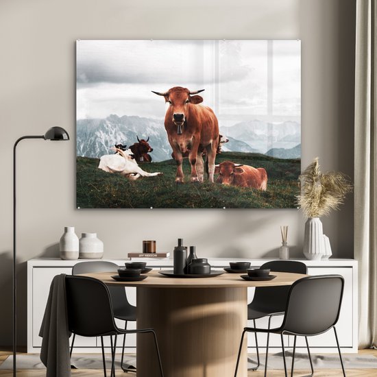 MuchoWow® Peinture sur verre 120x90 cm - Peinture sur verre acrylique - Animaux - Vache - Berg - Photo sur verre - Peintures