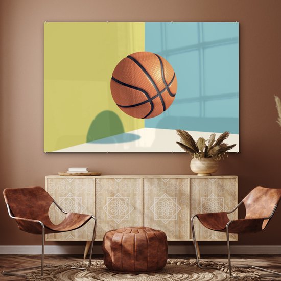 Peinture sur verre - Un ballon de basket dans un environnement coloré - 180x120 cm - Peintures sur Verre Peintures - Photo sur Glas