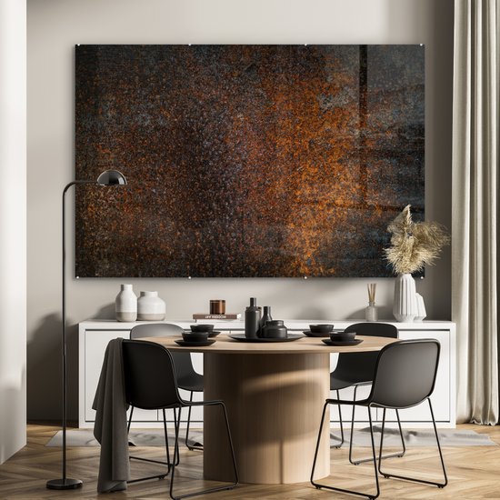 MuchoWow® Tableau en verre 150x100 cm - Peinture acrylique sur verre - Rouille - Rétro - Acier - Photo sur verre - Tableaux
