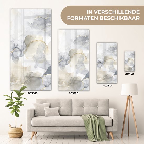 MuchoWow® Peinture sur verre 80x160 cm - Peinture sur verre acrylique - Marbre - Doré - Zwart - Photo sur verre - Peintures