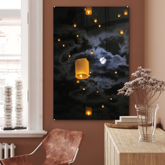 Peinture sur Verre - Loi Krathong en Thaïlande - 80x120 cm - Peintures sur Verre Peintures - Photo sur Glas