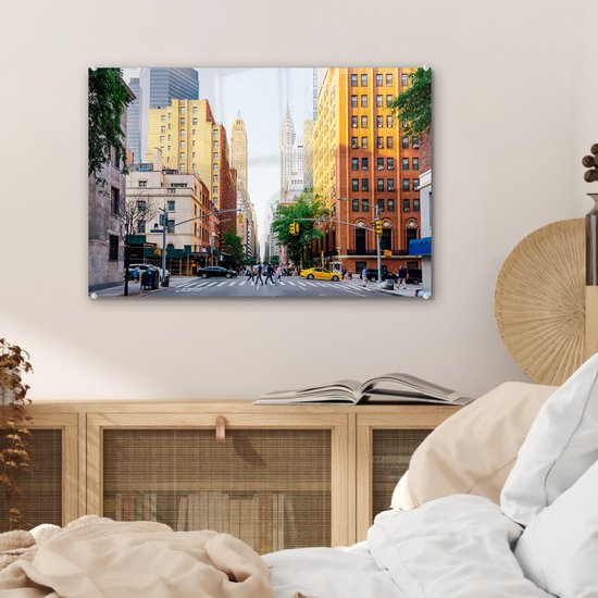 MuchoWow® Peinture sur verre 60x40 cm - Peinture sur verre acrylique - Traverser la rue à New York - Photo sur verre - Peintures