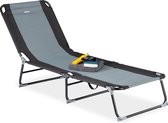 Relaxdays ligstoel verstelbaar - campingstoel - tot 113 kg - ligbed tuin - zwart-grijs