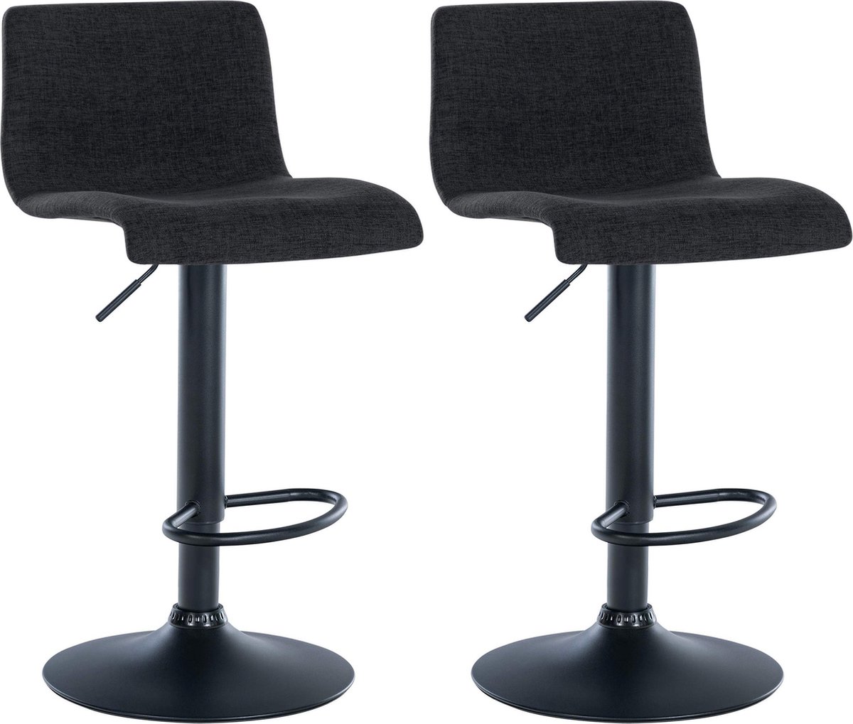 CLP Branford Set van 2 barkrukken - Met rugleuning - Met voetsteun - Metalen frame - zwart Stof