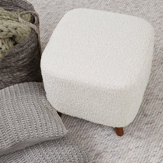 Nolon Pouf Julia Beige - Bouclé - Carré - Sur Pieds - Repose-pieds