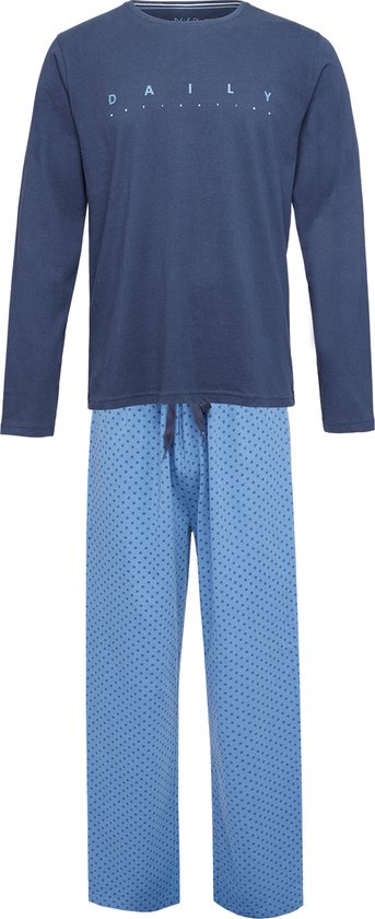 Phil & Co Lange Heren Winter Pyjama Set Katoen Daily Motivation Donkerblauw - Maat XXL