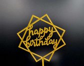 Happy Birthday - Taart Topper - Verjaardag - Goud - Vierkant