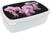 Broodtrommel Wit - Lunchbox - Brooddoos - Orchidee - Bloemen - Roze - Flora - 18x12x6 cm - Volwassenen