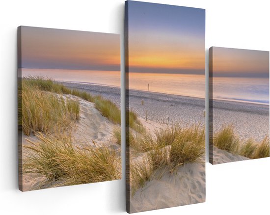 Artaza Canvas Schilderij Strand en Zee vanuit de Duinen - Foto Op Canvas - Canvas Print