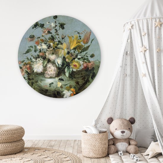 WallCircle - Déco chambre esthétique - Fleurs - Oude Meesters - Baroque - Nature - 120x120 cm - Déco chambre ados - Décoration murale - Peintures ronds
