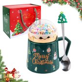 Kerstmok, Keramische Kerstmok, Keramische Koffiekopjes, Kerstmokbeker, Kerstmok voor koffie met handvat, Beste cadeau voor ouders, vrienden en Kerstmis (Groen)