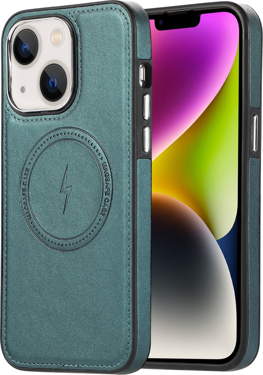 sulada soft case tpu / leder en shokproof met magnetische ring de geschikt voor Apple iphone 15 plus groen