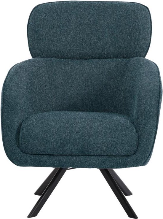 PASCAL MORABITO Draaibare fauteuil van gechineerde blauwe stof LACONA van Pascal Morabito L 82 cm x H 102 cm x D 82 cm