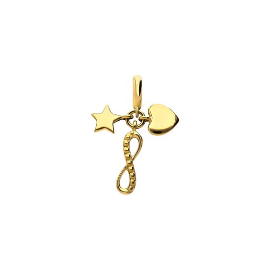 Lucardi Dames Zilveren goldplated bedel hart, ster en infinity - Hanger - 925 Zilver - Goudkleurig