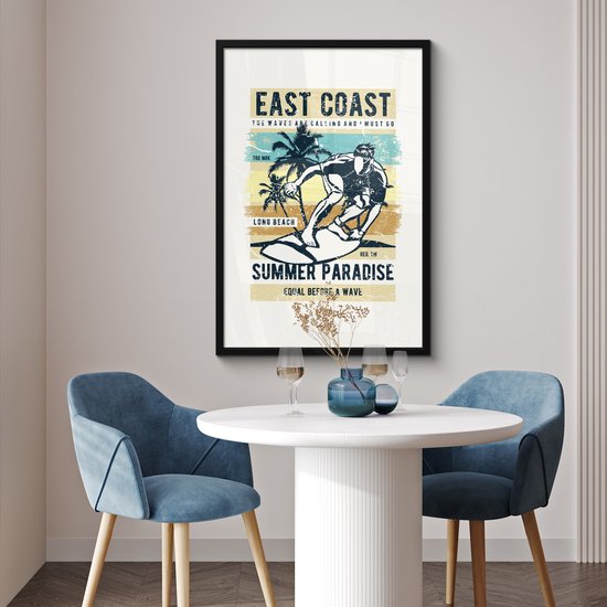 Cadre photo avec affiche - Planche de surf - Mer - Plage - Vintage - 60x90 cm - Cadre pour affiche