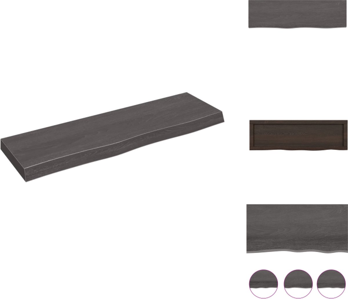 VidaXL Wandplank Rustieke Stijl 100 x 30 x 6 cm Massief Eikenhout Donkergrijs Wandsteun