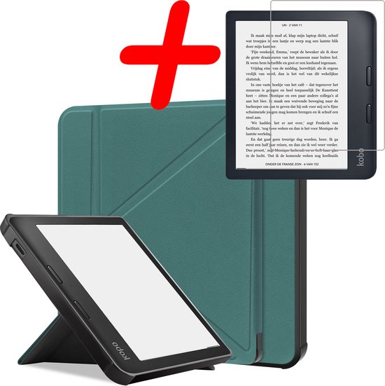 Hoes Geschikt voor Kobo Libra 2 Hoesje Bookcase Cover Hoes Met Screenprotector - Hoesje Geschikt voor Kobo Libra 2 Hoes Cover Case - Donkergroen