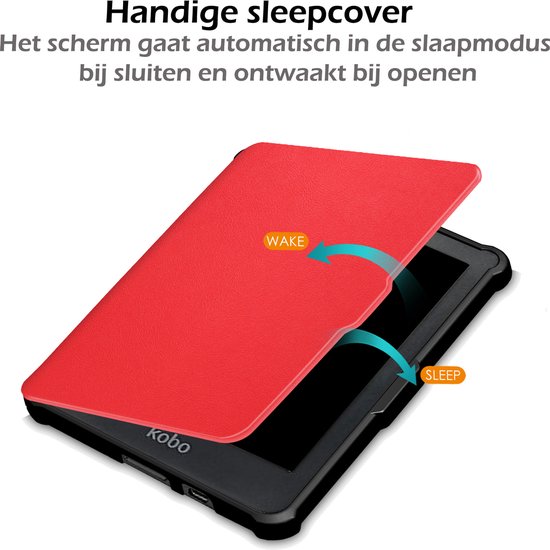 Hoesje Geschikt voor Kobo Clara HD Hoes Book Case - Hoes Geschikt voor Kobo Clara HD Hoesje Book Cover Met Screenprotector - Rood van Hoesje  — afbeelding 3