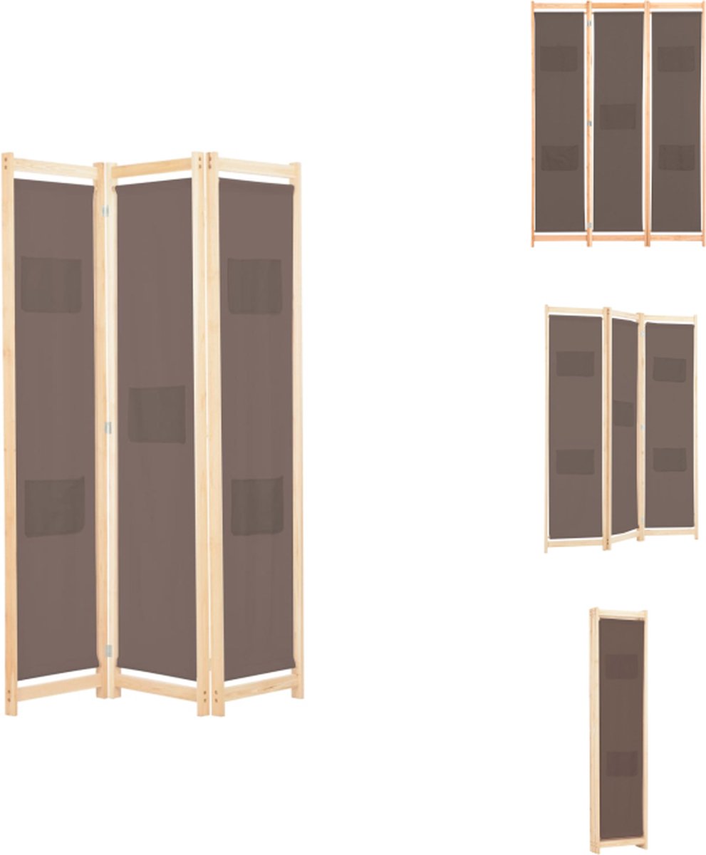 VidaXL Kamerverdeler 3 panelen Bruin 120 x 170 x 4 cm Kamerscherm