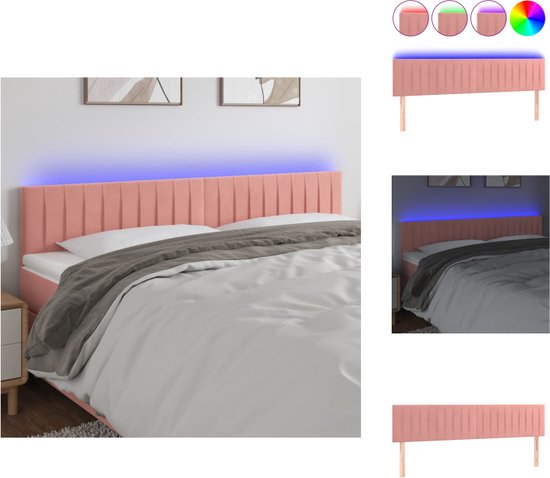vidaXL Hoofdeind Roze Stof - 180 x 5 x 78/88 cm - Zacht fluweel - Kleurrijke LED-verlichting - Verstelbare hoogte - Comfortabele ondersteuning - Snijdbare LED-strip - Montagehandleiding inbegrepen - USB-aansluiting - vidaXL - Bedonderdeel