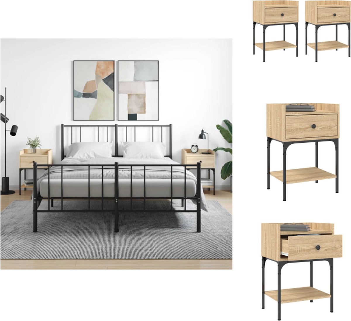 VidaXL Nachtkastjes Bijzetkastjes Afmeting- 40.5 x 31 x 60 cm Kleur- Sonoma eiken Materiaal- Bewerkt hout en ijzer Kast