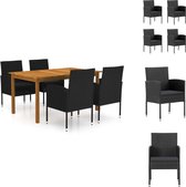 vidaXL Tuinset Acaciahout Zwart - 150 x 90 x 74 cm - PE rattan - 4 stoelen - Inclusief kussens - Tuinset