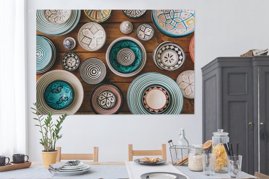 Peinture sur toile 150x100 cm - Décoration murale Image de vaisselle prise d'en haut - Décoration murale murale salon - Décoration chambre - Accessoires de chambre - Peintures