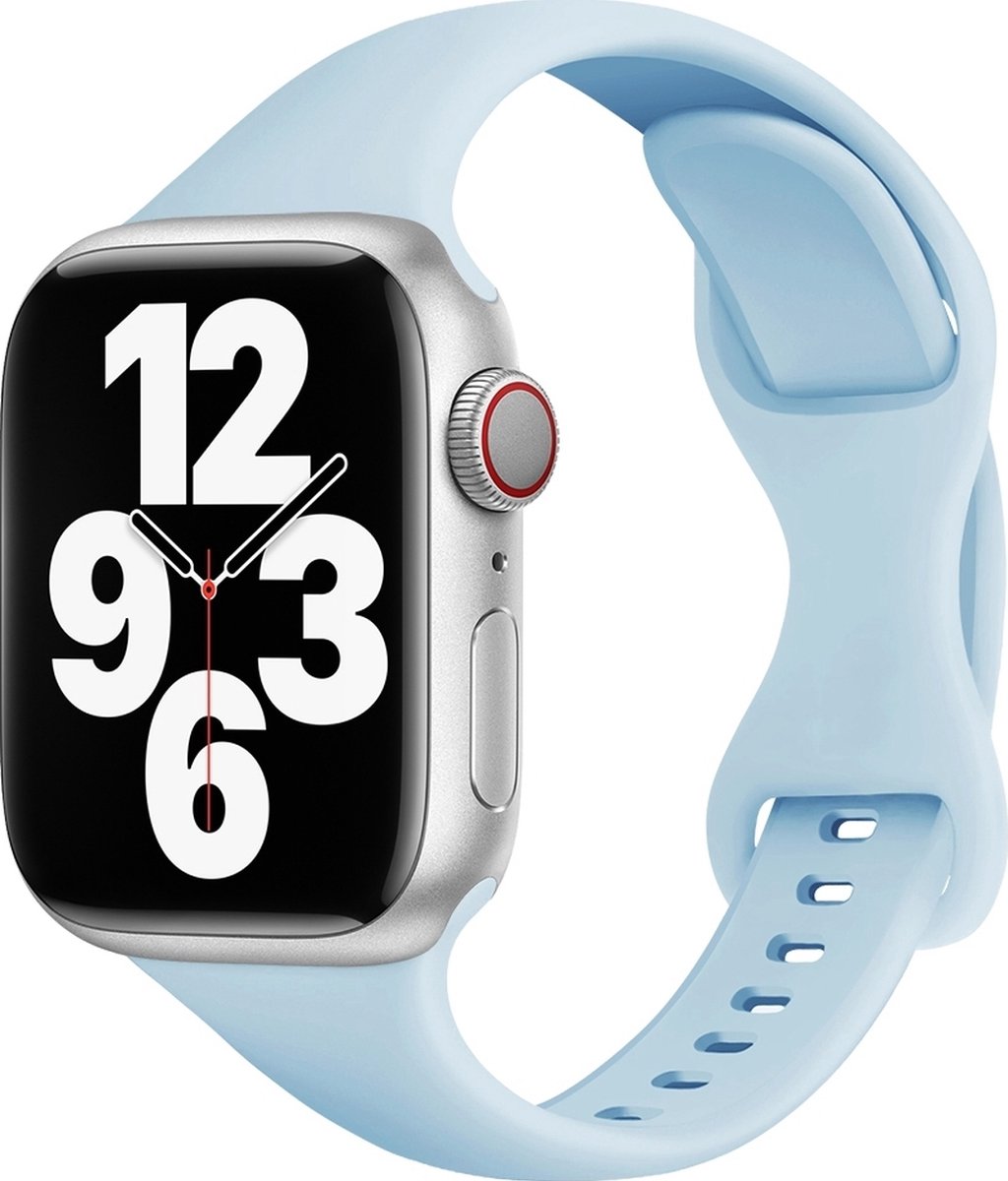 Mobigear Sport Slim Siliconen Watch bandje geschikt voor Apple Watch Bandje Druksluiting - 49/45/44/42 mm - Babyblauw