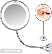 TM&DY Make Up Spiegel - met Led Verlichting - 10x Vergroting - Flexibele Hals - Zuignap - 360° Rotatie - Scheerspiegel