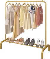 kledingrek 110 cm, metalen kledingstang, kapstok met bodemrek voor jassen, rokken, overhemden, truien, goud